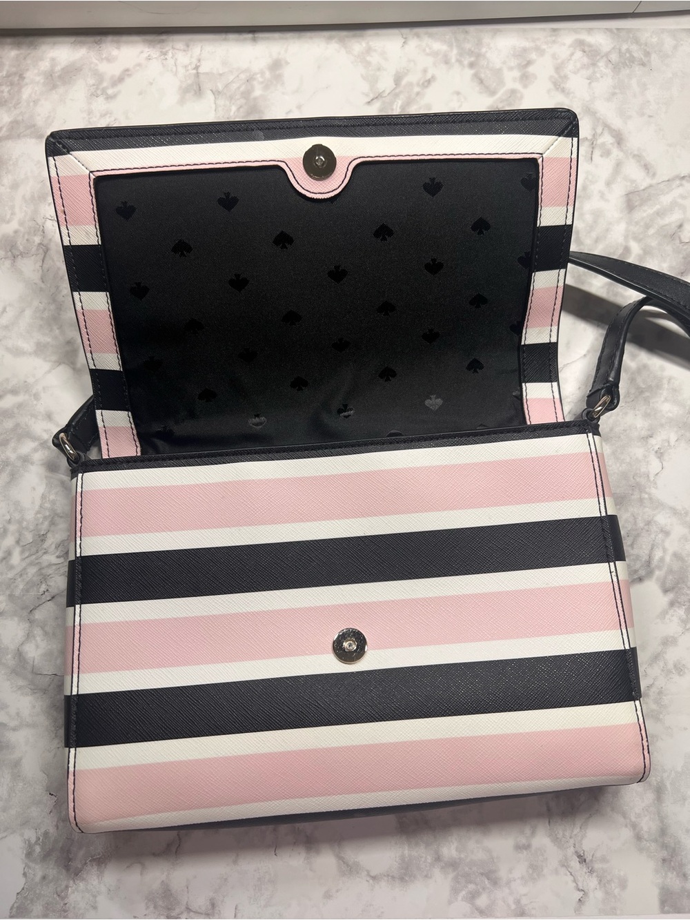 kate spade Pink, Black & White Striped Crossbody Shoulder Bag - Picture 3 of 5